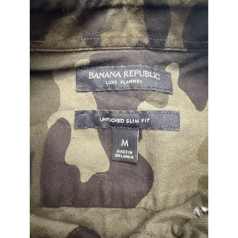 Banana Republic Shirt Mens Medium Green Camo Flannel Slim‎ Long Sleeve Button Up